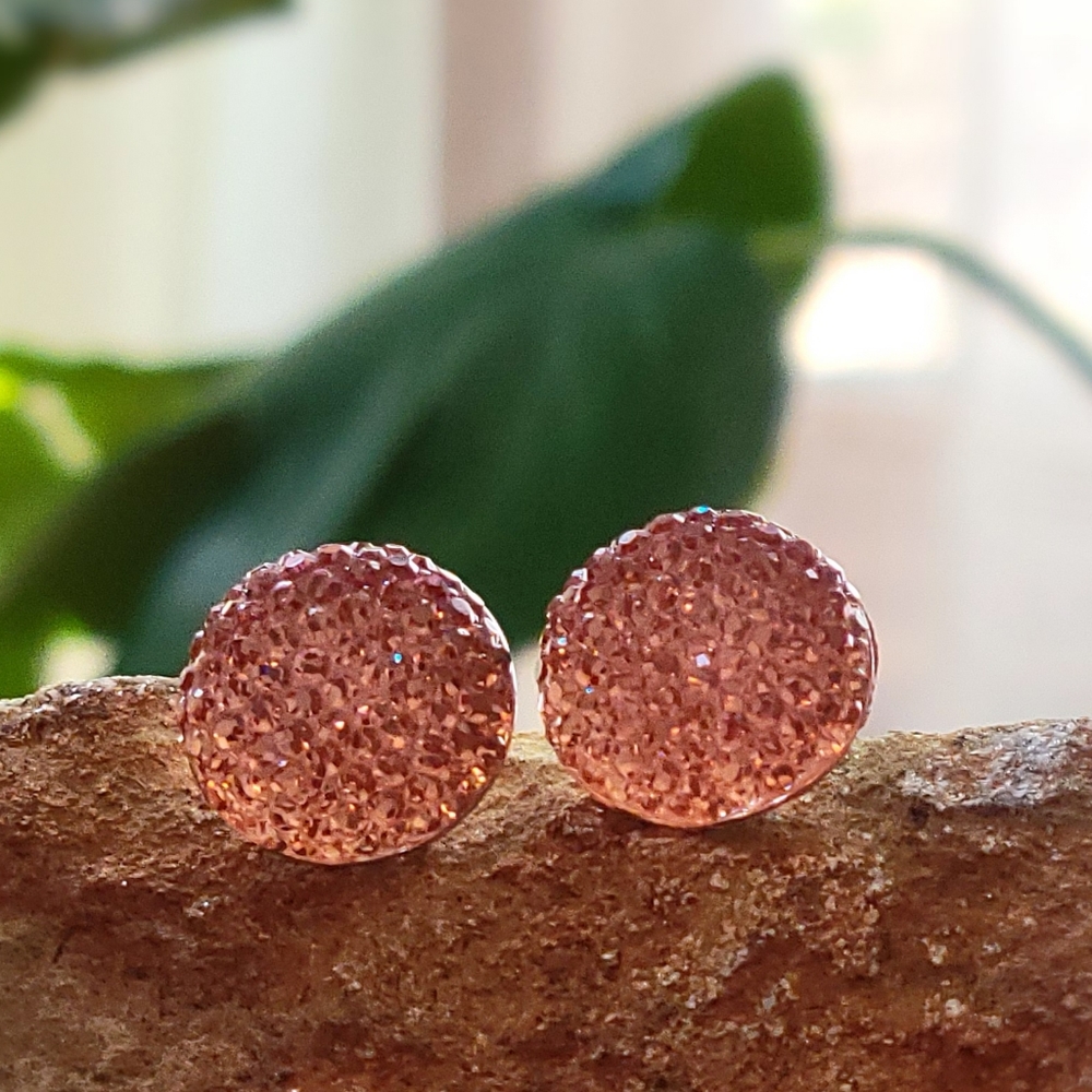 Pink Faux Druzy Round Studs Earrings Fashion Jewelry